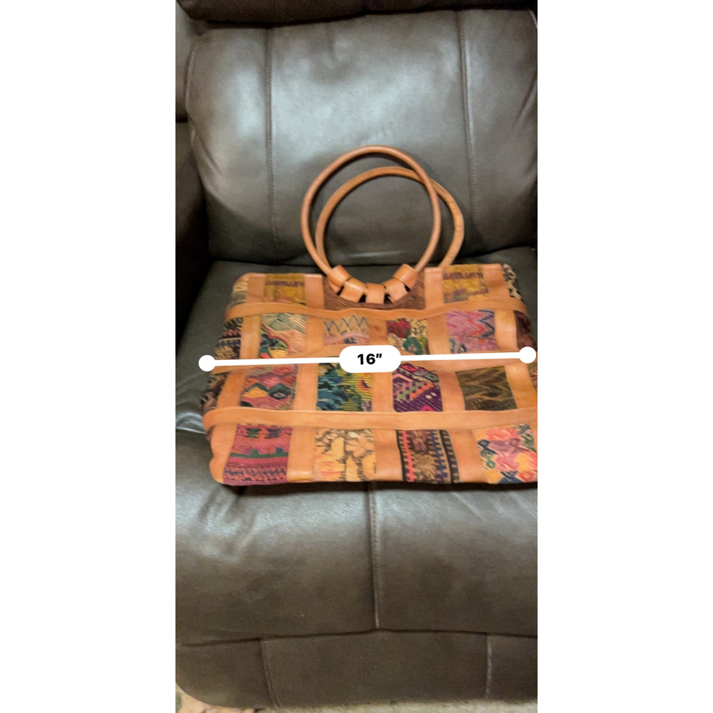 Hiptipico Leather Cotton Woven Boho Bag - Picture 6 of 7